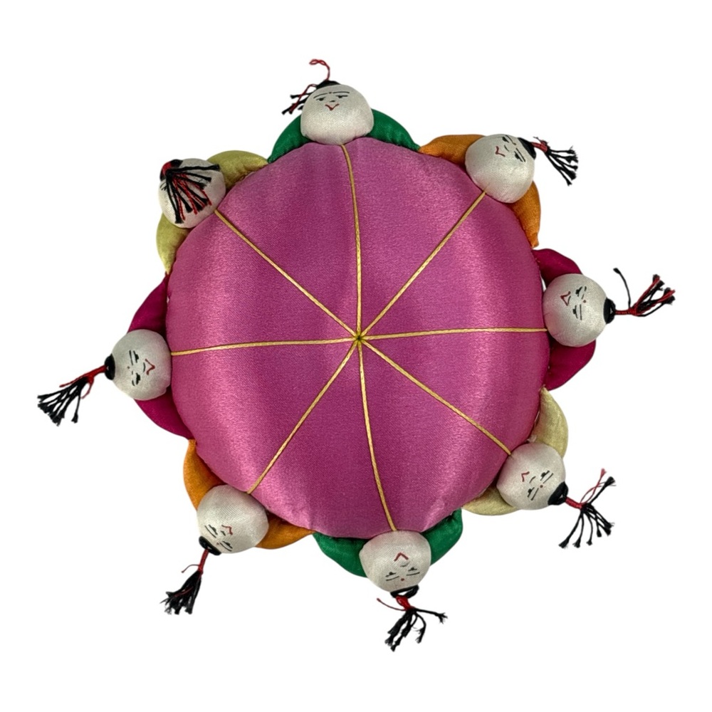 Satin Sewing Pin Needle Cushions Ball Figures Surrounding Chinese 3” & 3.5” - Picture 3 of 4